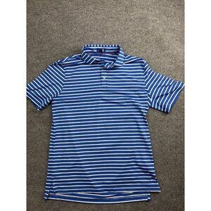 Stitch Golf Polo Shirt Mens Medium Blue White Stripe Short Sleeve Performance